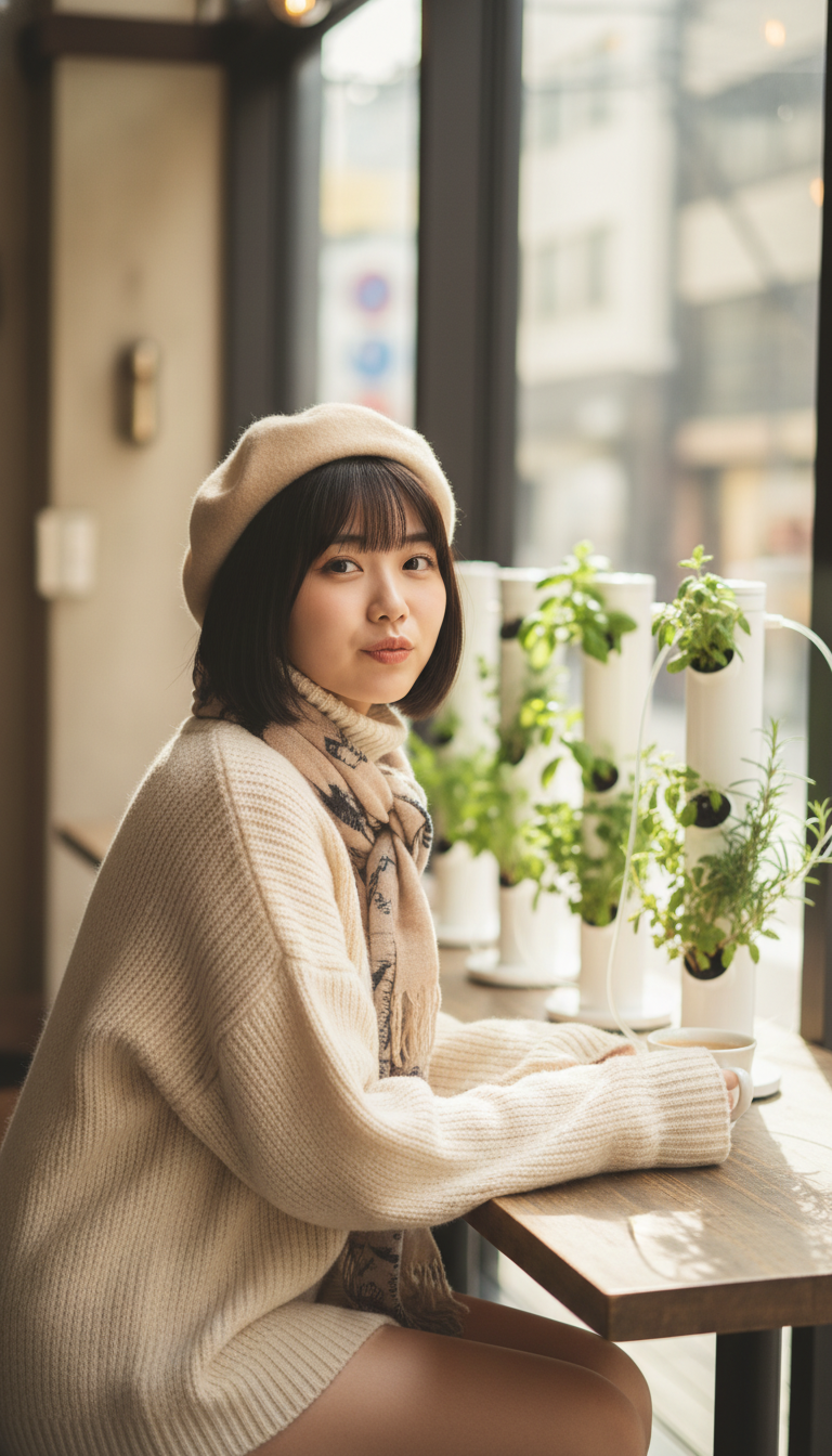 Hydroponic kitchen herb towers with automated nutrient dosing - lifestyle photo